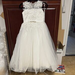 Elegant White Floral Kids Dress white communion girl dress size 10-11 party